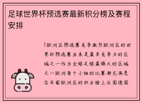 足球世界杯预选赛最新积分榜及赛程安排