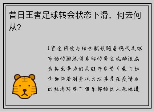 昔日王者足球转会状态下滑，何去何从？
